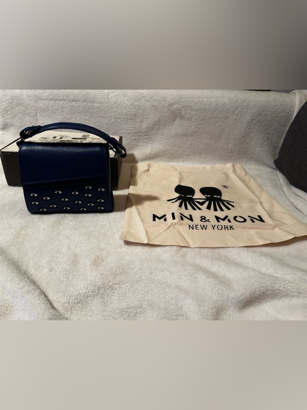 New min & mon Anastasio Micro Crossbody Handbag Royal Blue Leather All Over Eyes